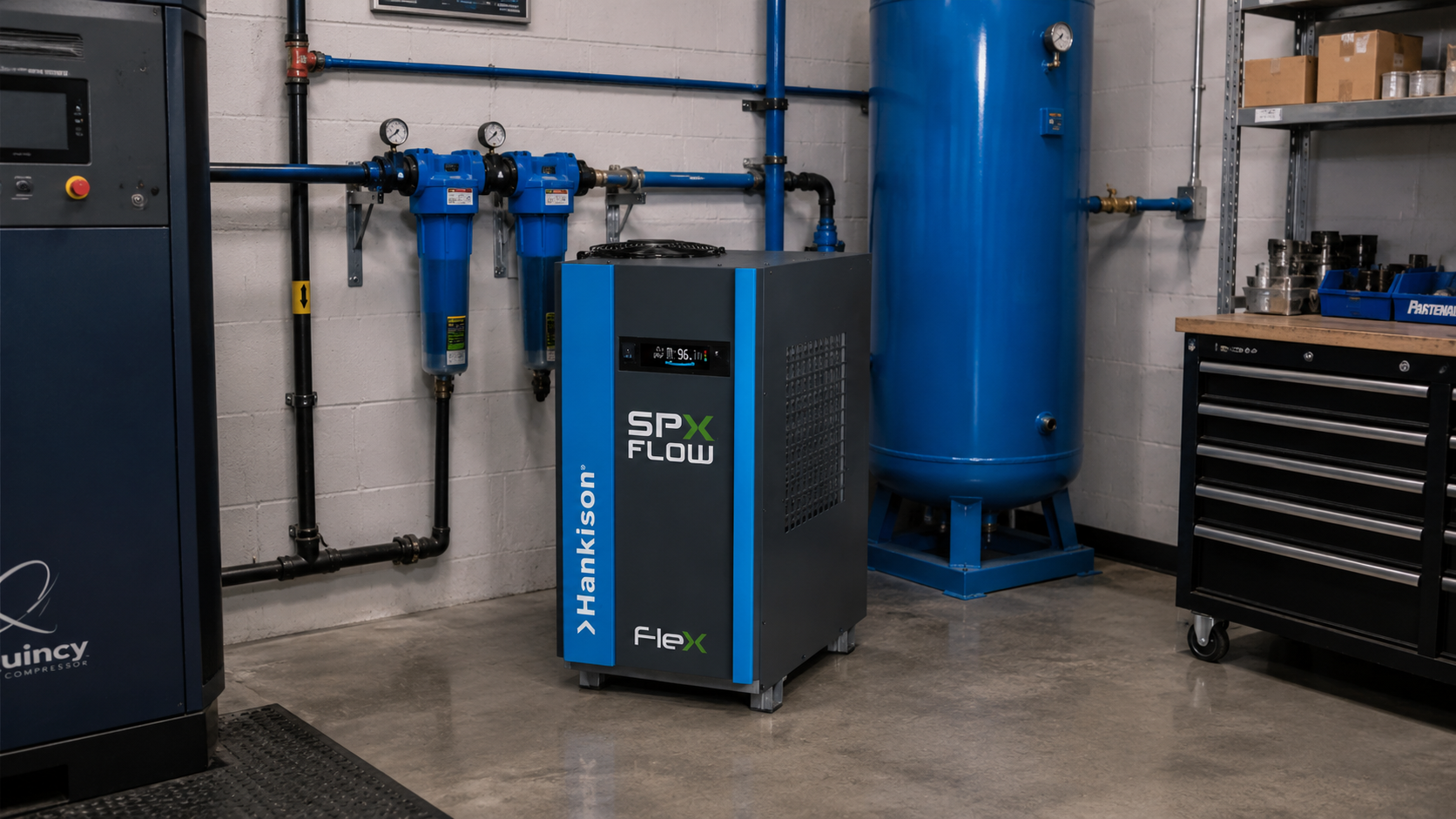 SPX Hankison industrial compressed air dryers and filtration in a factory