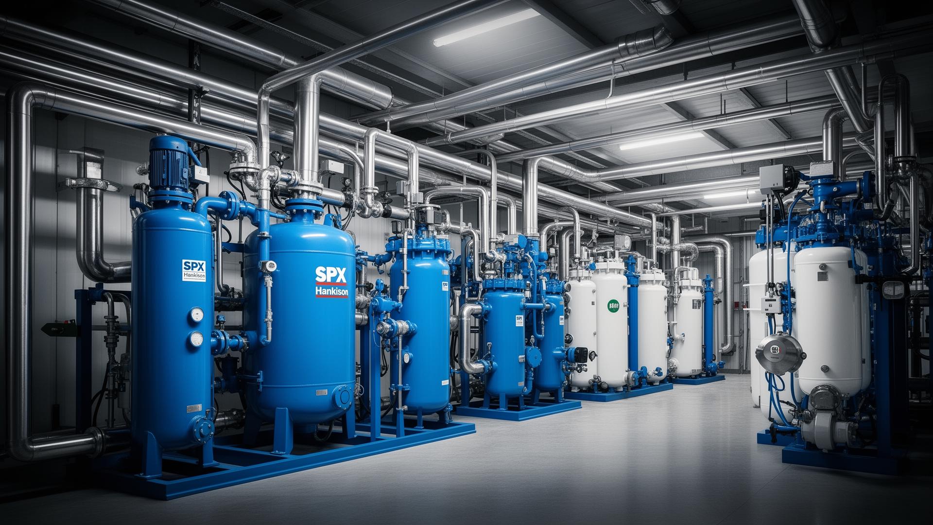 SPX Hankison industrial compressed air dryers and filtration in a factory